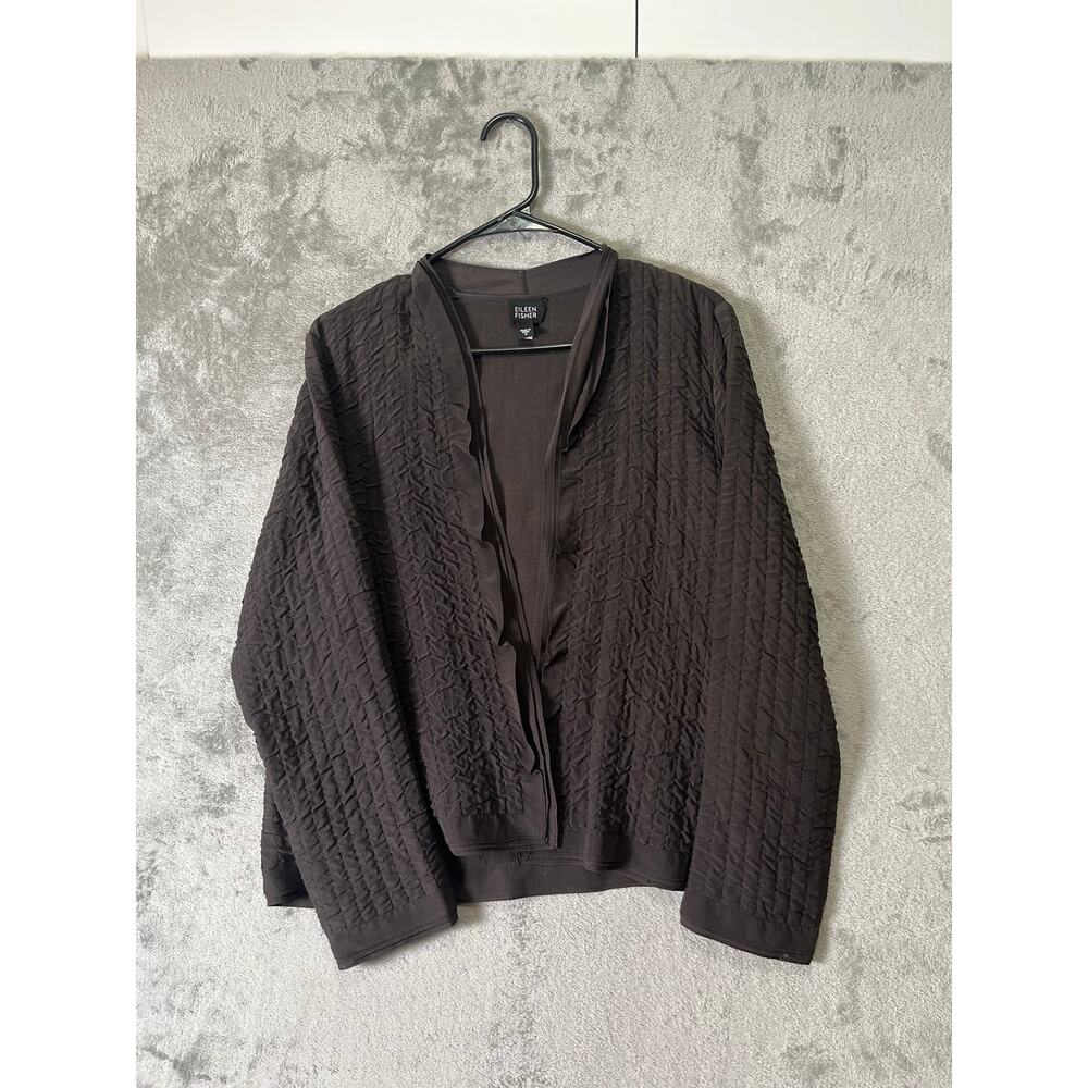 EILEEN FISHER Silk  Open Front Cardigan Brown Minimalist Lagenlook Size Small